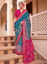 Silk Aqua Blue Festival Wear Printed Saree